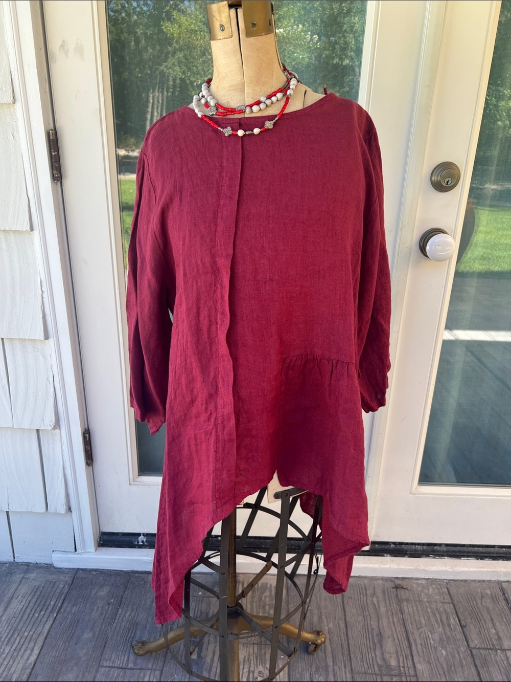New Italian details brand Women's Burgundy Asymmetric Linen Blouse dress